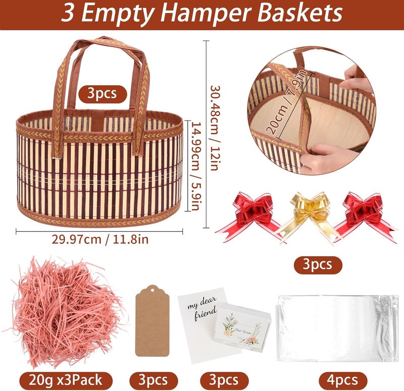 Dreamtop 3 Set Baskets for Gifts Empty, Woven Bamboo Gift Basket Empty Large with Handles, Sturdy Gift Basket Kit Empty to Fill for Christmas Birthday Baby Shower Wedding Gift (Brown) - Image 2